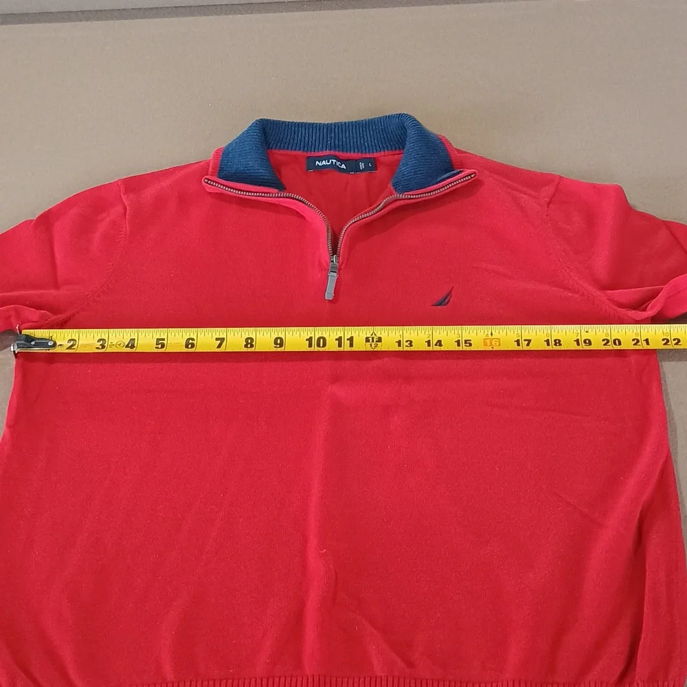 Nautica Men's Knit Sweater, Cotton Quarter-Zip Collar Red Size L